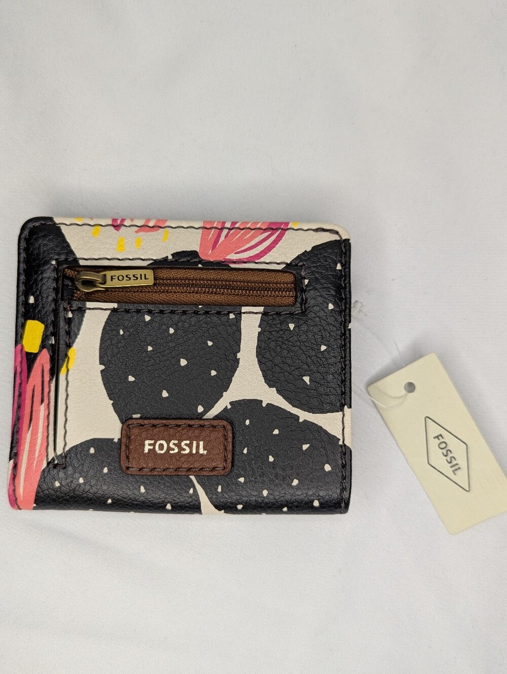 Fossil Tessa Bifold Wallet - Black, Cream & Pink